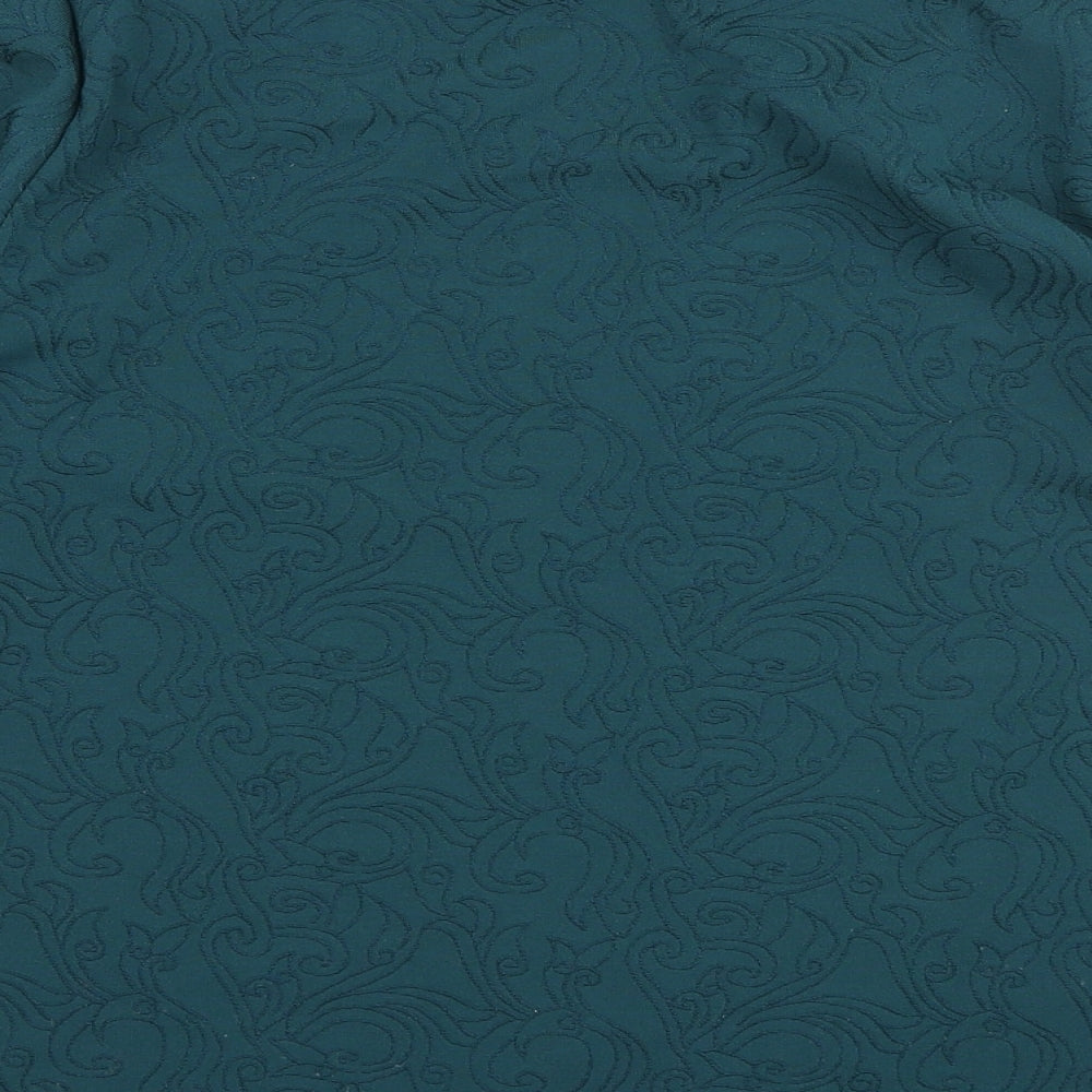 Marks and Spencer Womens Green Paisley Polyester Basic T-Shirt Size 14 Boat Neck