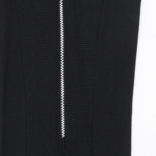 PRETTYLITTLETHING Womens Black Polyester Bodycon Size 4 Round Neck Zip - Ribbed fabric
