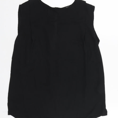 Warehouse Womens Black Polyester Basic Blouse Size 10 Round Neck