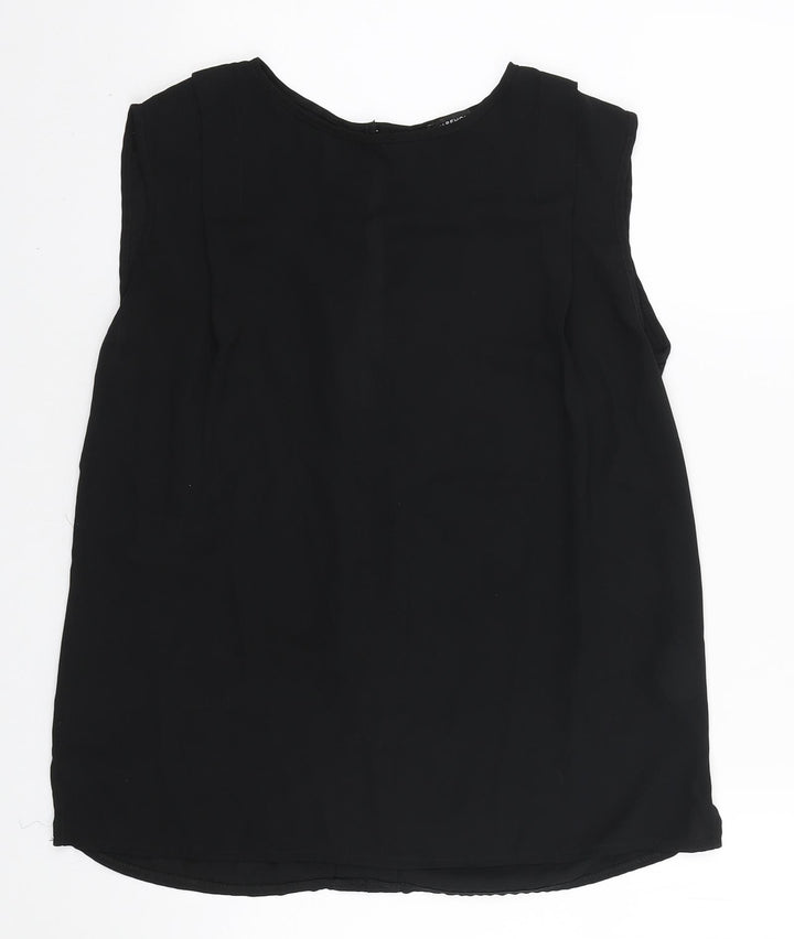 Warehouse Womens Black Polyester Basic Blouse Size 10 Round Neck