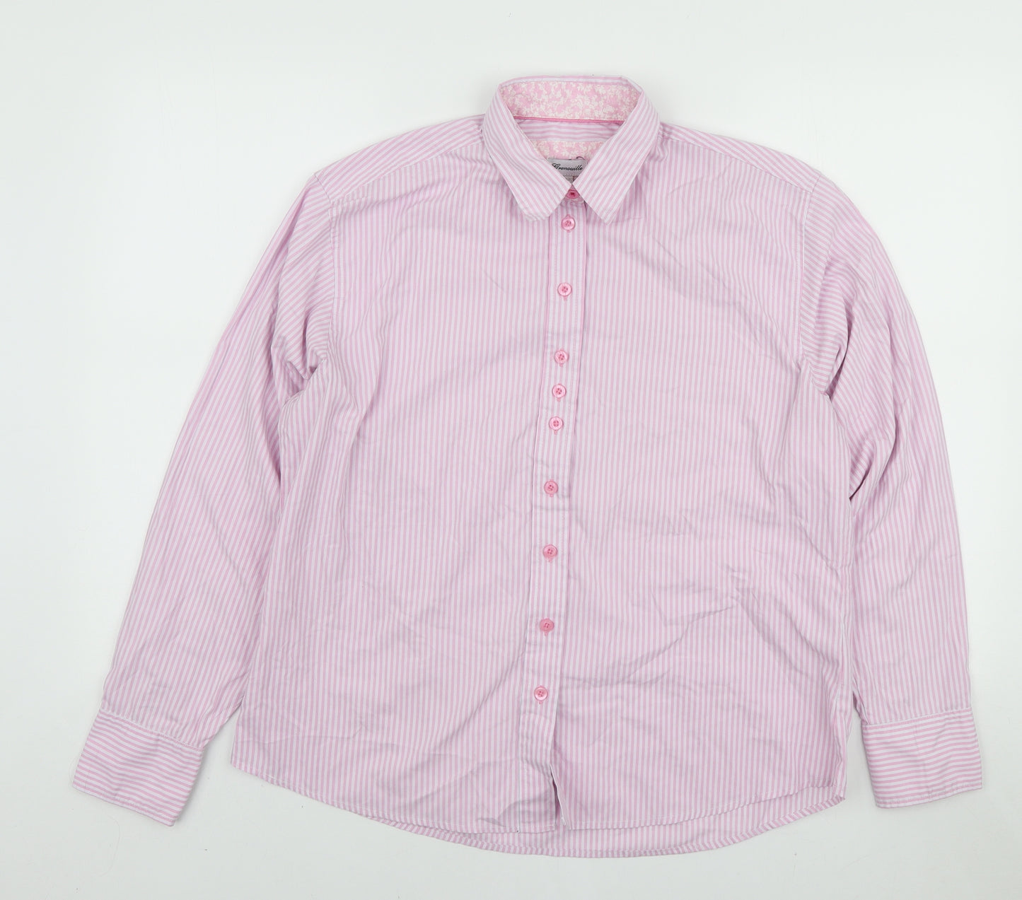Grenouille Womens Pink Striped Cotton Basic Button-Up Size L Collared