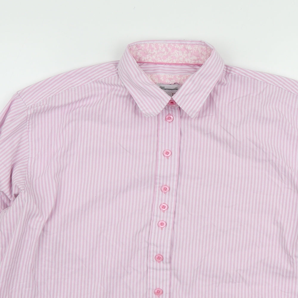 Grenouille Womens Pink Striped Cotton Basic Button-Up Size L Collared