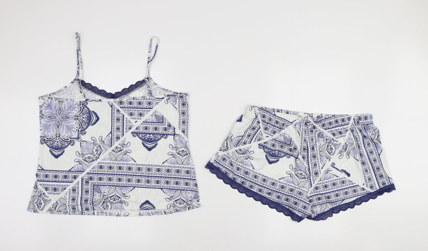 Primark Womens White Geometric Polyester Cami Pyjama Set Size L