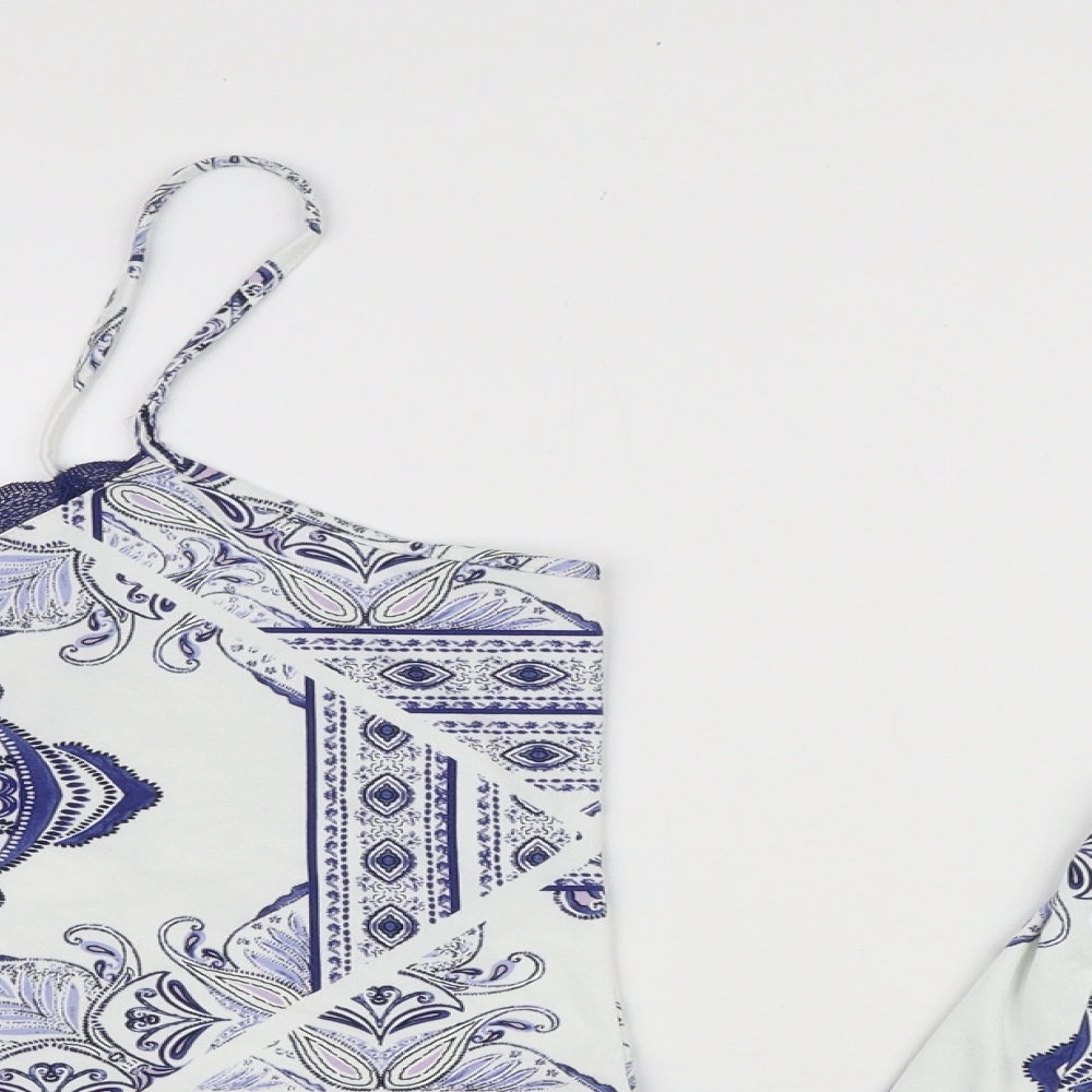 Primark Womens White Geometric Polyester Cami Pyjama Set Size L