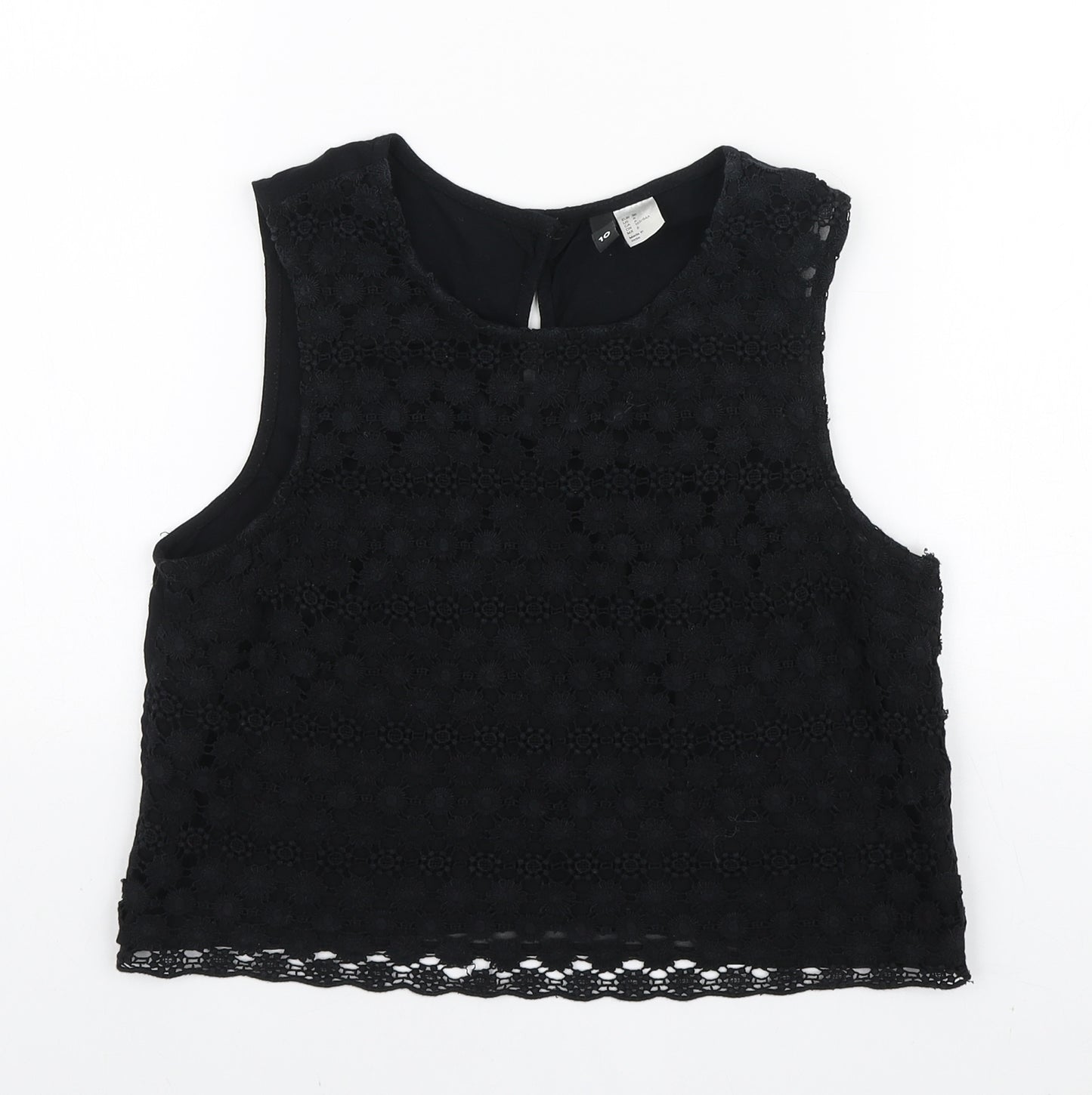 H&M Womens Black Floral Cotton Basic Tank Size 10 Round Neck
