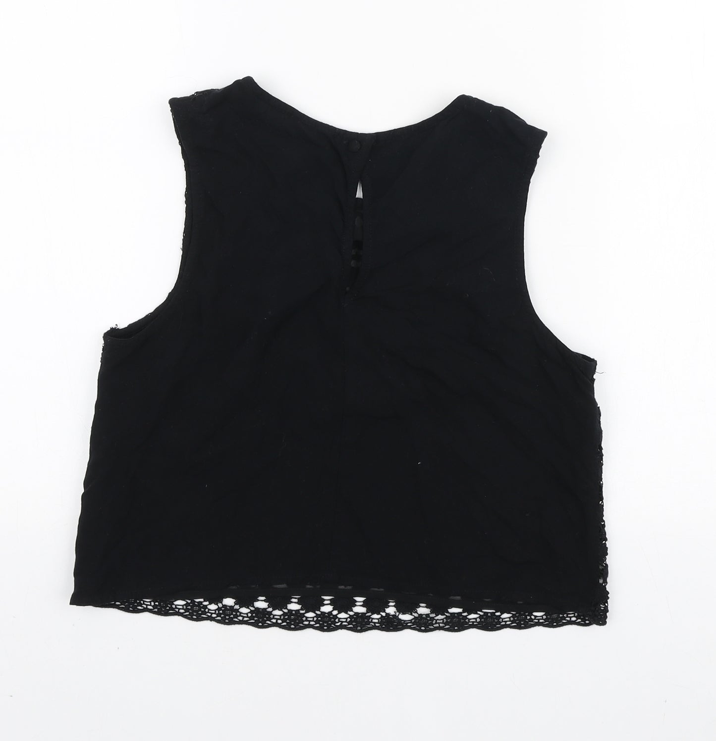 H&M Womens Black Floral Cotton Basic Tank Size 10 Round Neck