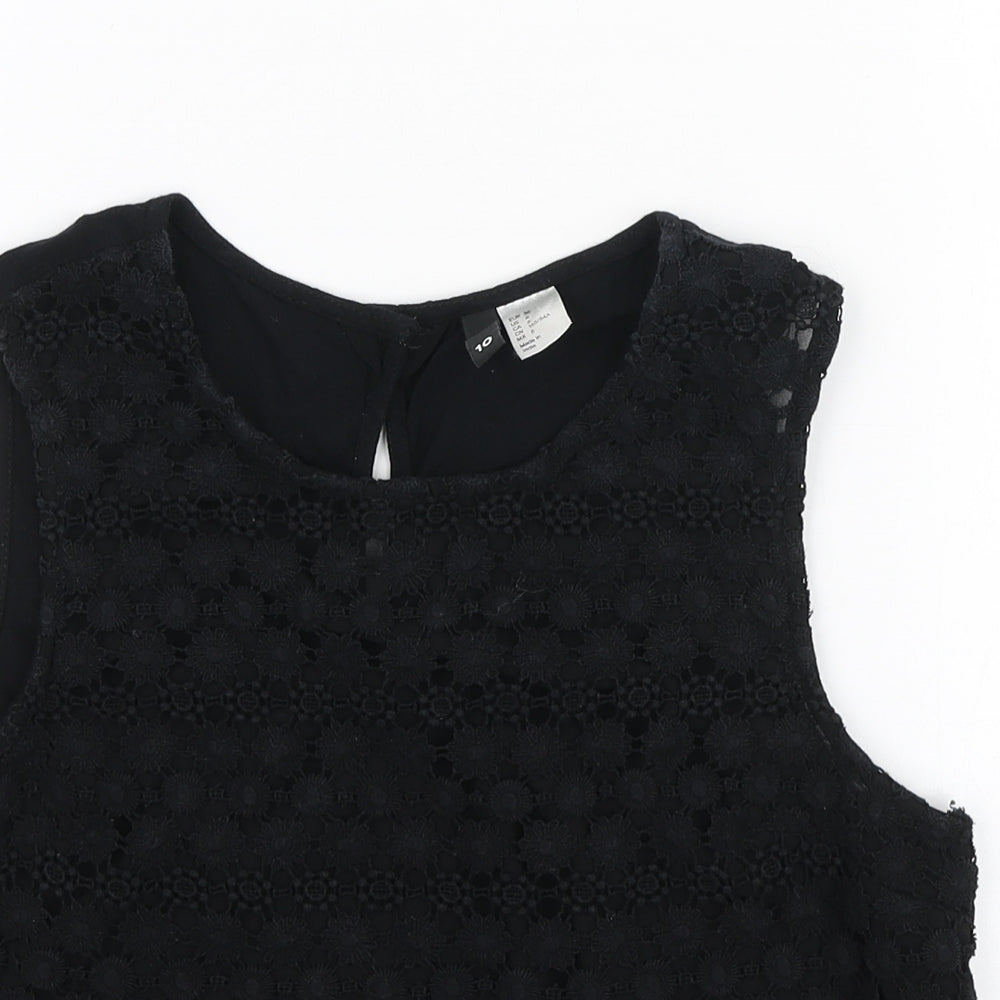 H&M Womens Black Floral Cotton Basic Tank Size 10 Round Neck