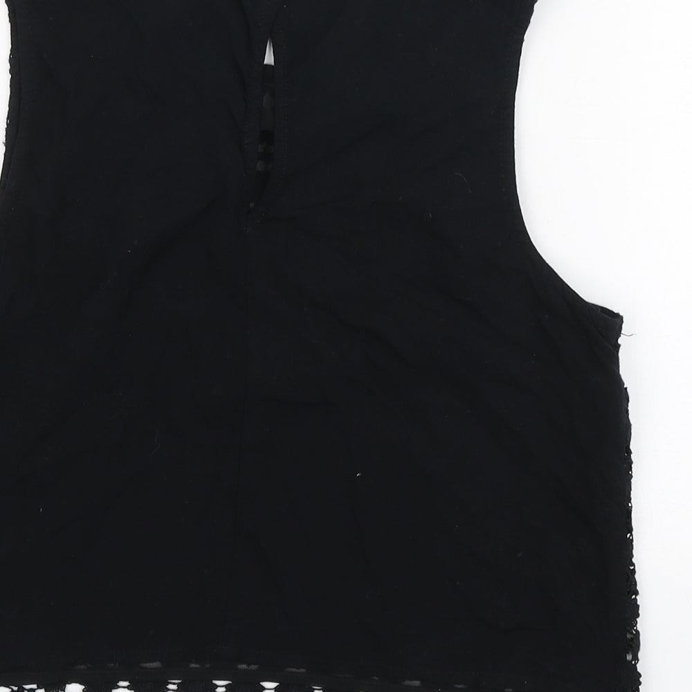H&M Womens Black Floral Cotton Basic Tank Size 10 Round Neck