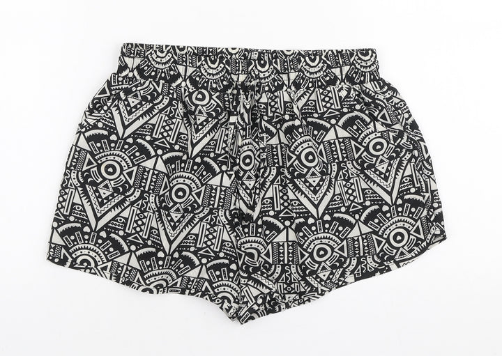 New Look Girls Black Geometric Polyester Sweat Shorts Size S L3 in Regular Drawstring