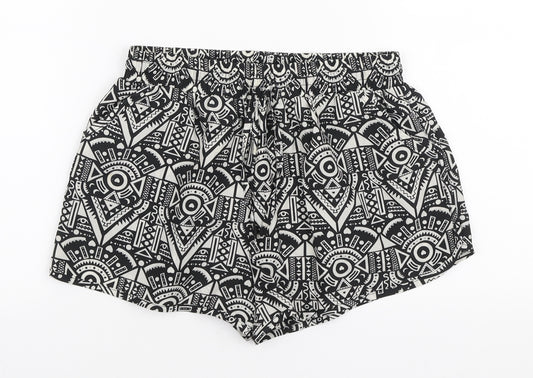 New Look Girls Black Geometric Polyester Sweat Shorts Size S L3 in Regular Drawstring