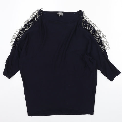 Phase Eight Womens Blue Round Neck Polyester Pullover Jumper Size S - Beaded Sleeve Detail