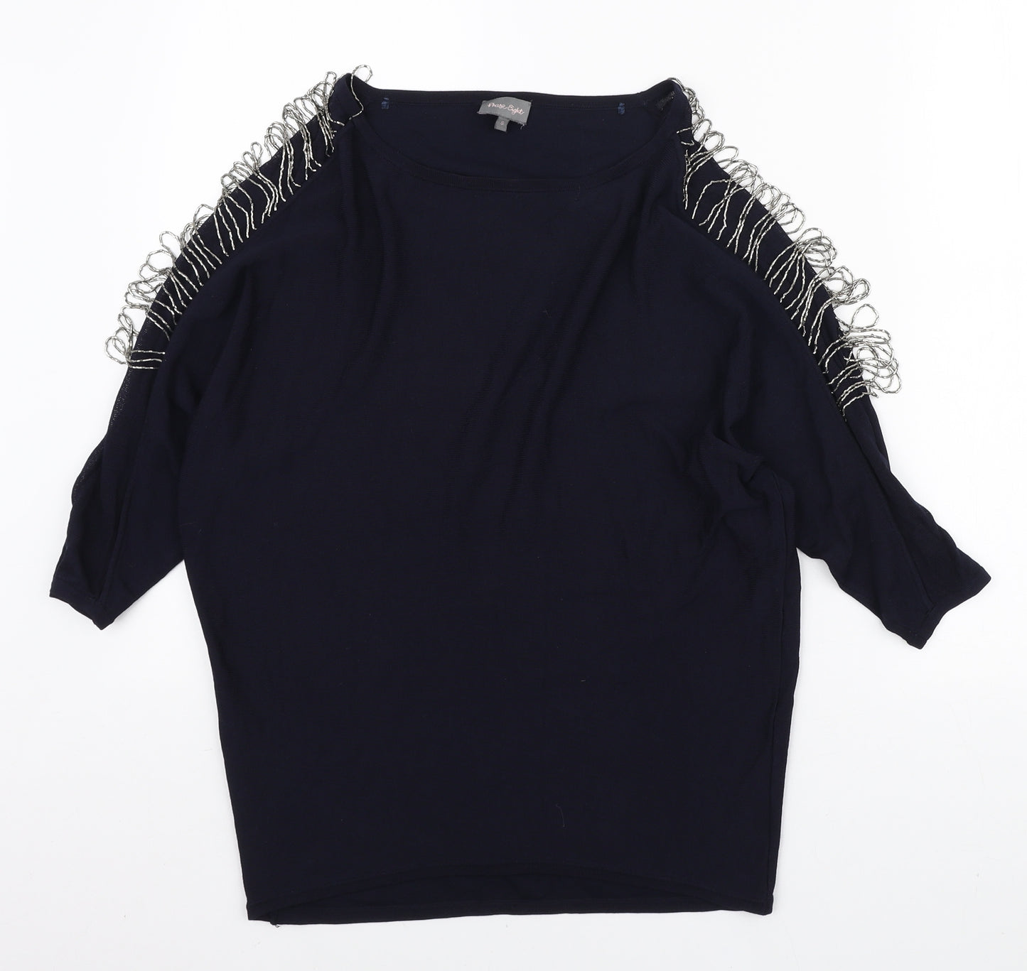 Phase Eight Womens Blue Round Neck Polyester Pullover Jumper Size S - Beaded Sleeve Detail