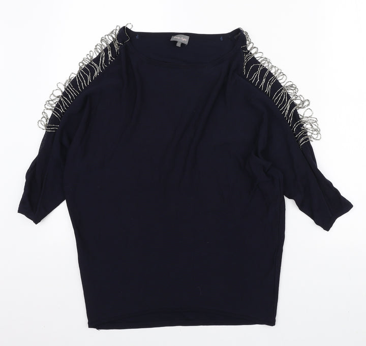 Phase Eight Womens Blue Round Neck Polyester Pullover Jumper Size S - Beaded Sleeve Detail