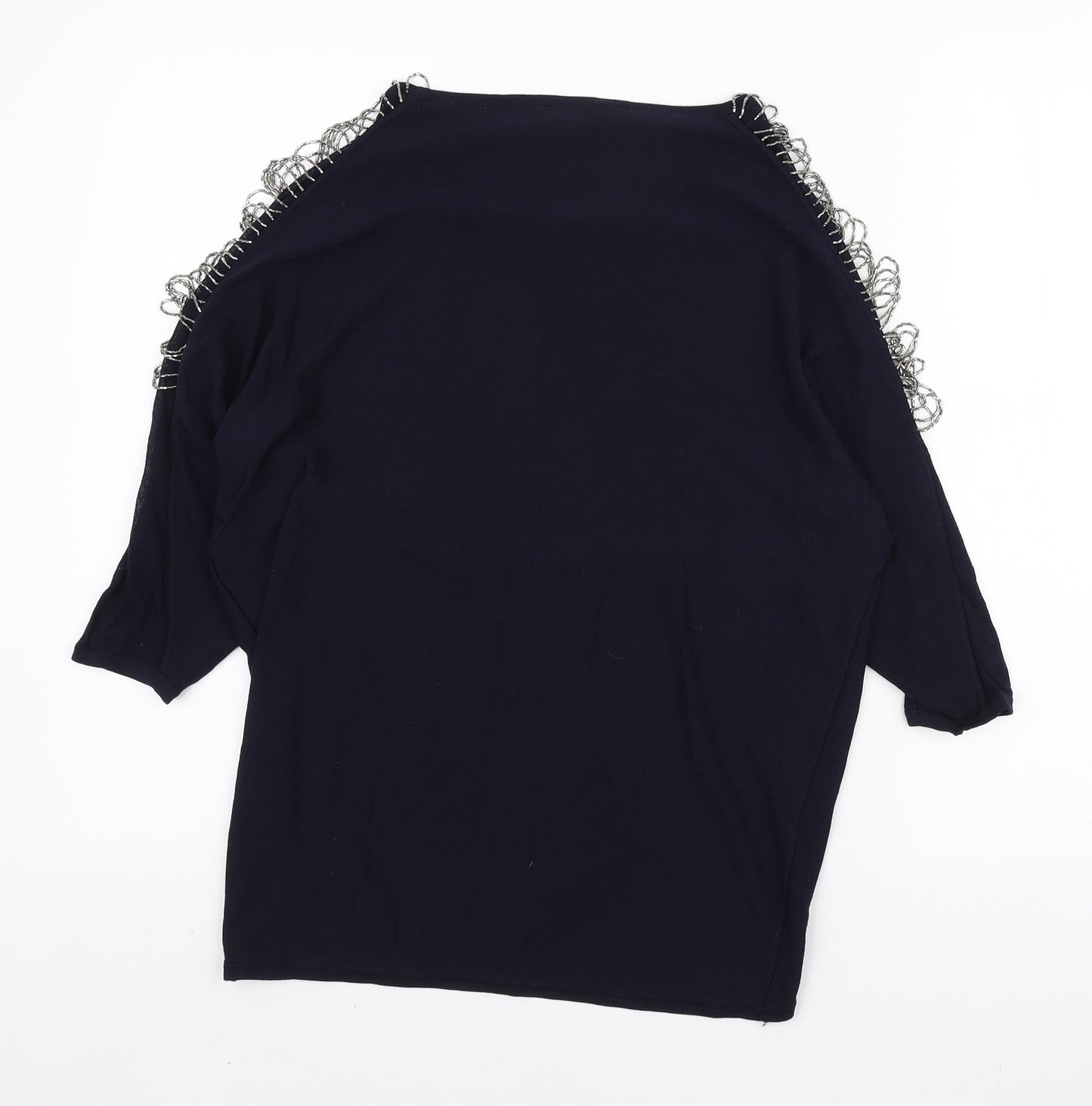 Phase Eight Womens Blue Round Neck Polyester Pullover Jumper Size S - Beaded Sleeve Detail