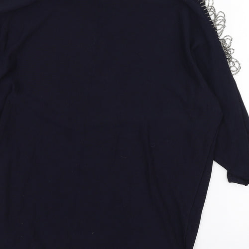 Phase Eight Womens Blue Round Neck Polyester Pullover Jumper Size S - Beaded Sleeve Detail