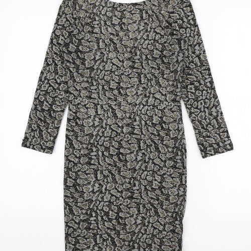 Topshop Womens Black Animal Print Nylon Bodycon Size 10 Boat Neck Pullover - Scoop Back