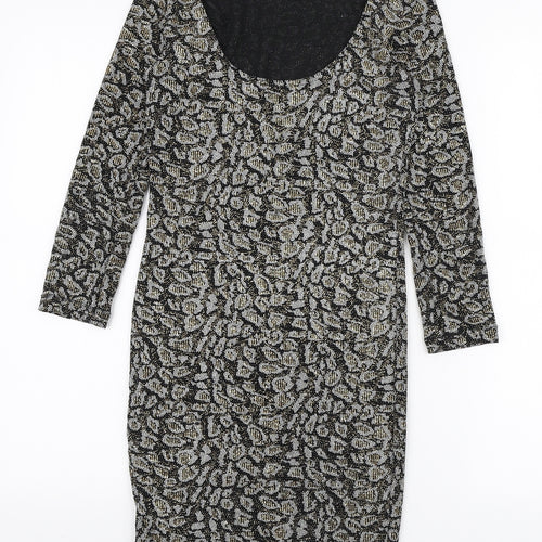Topshop Womens Black Animal Print Nylon Bodycon Size 10 Boat Neck Pullover - Scoop Back