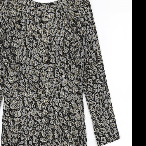 Topshop Womens Black Animal Print Nylon Bodycon Size 10 Boat Neck Pullover - Scoop Back
