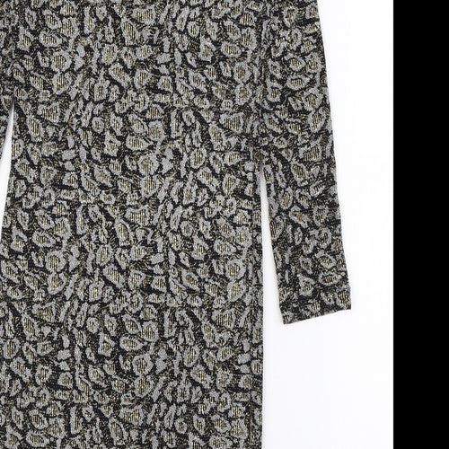 Topshop Womens Black Animal Print Nylon Bodycon Size 10 Boat Neck Pullover - Scoop Back