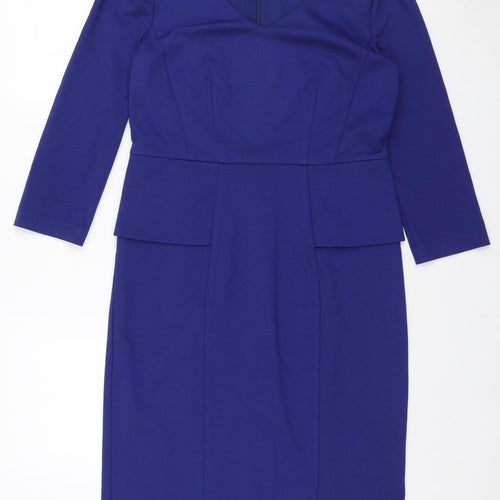 Marks and Spencer Womens Blue Viscose Pencil Dress Size 12 Boat Neck Zip