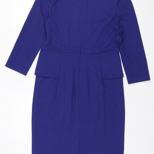 Marks and Spencer Womens Blue Viscose Pencil Dress Size 12 Boat Neck Zip