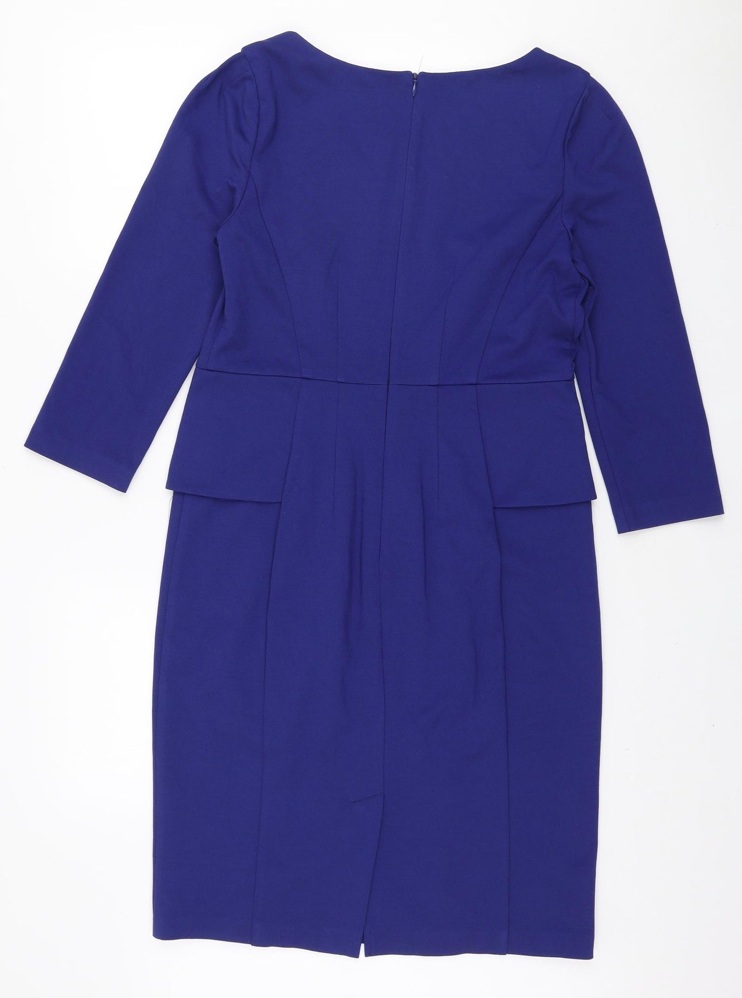 Marks and Spencer Womens Blue Viscose Pencil Dress Size 12 Boat Neck Zip
