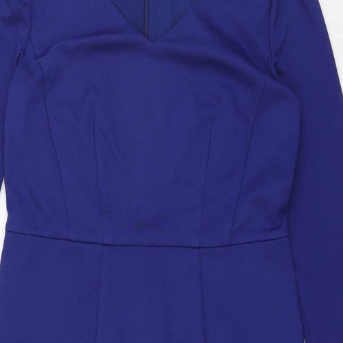 Marks and Spencer Womens Blue Viscose Pencil Dress Size 12 Boat Neck Zip