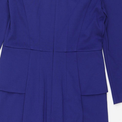 Marks and Spencer Womens Blue Viscose Pencil Dress Size 12 Boat Neck Zip
