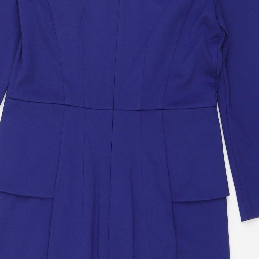 Marks and Spencer Womens Blue Viscose Pencil Dress Size 12 Boat Neck Zip