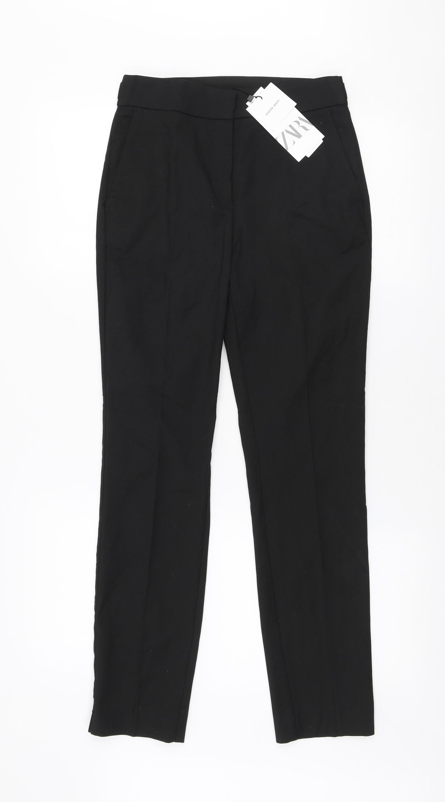 Zara Womens Black Cotton Trousers Size S L27 in Regular Zip