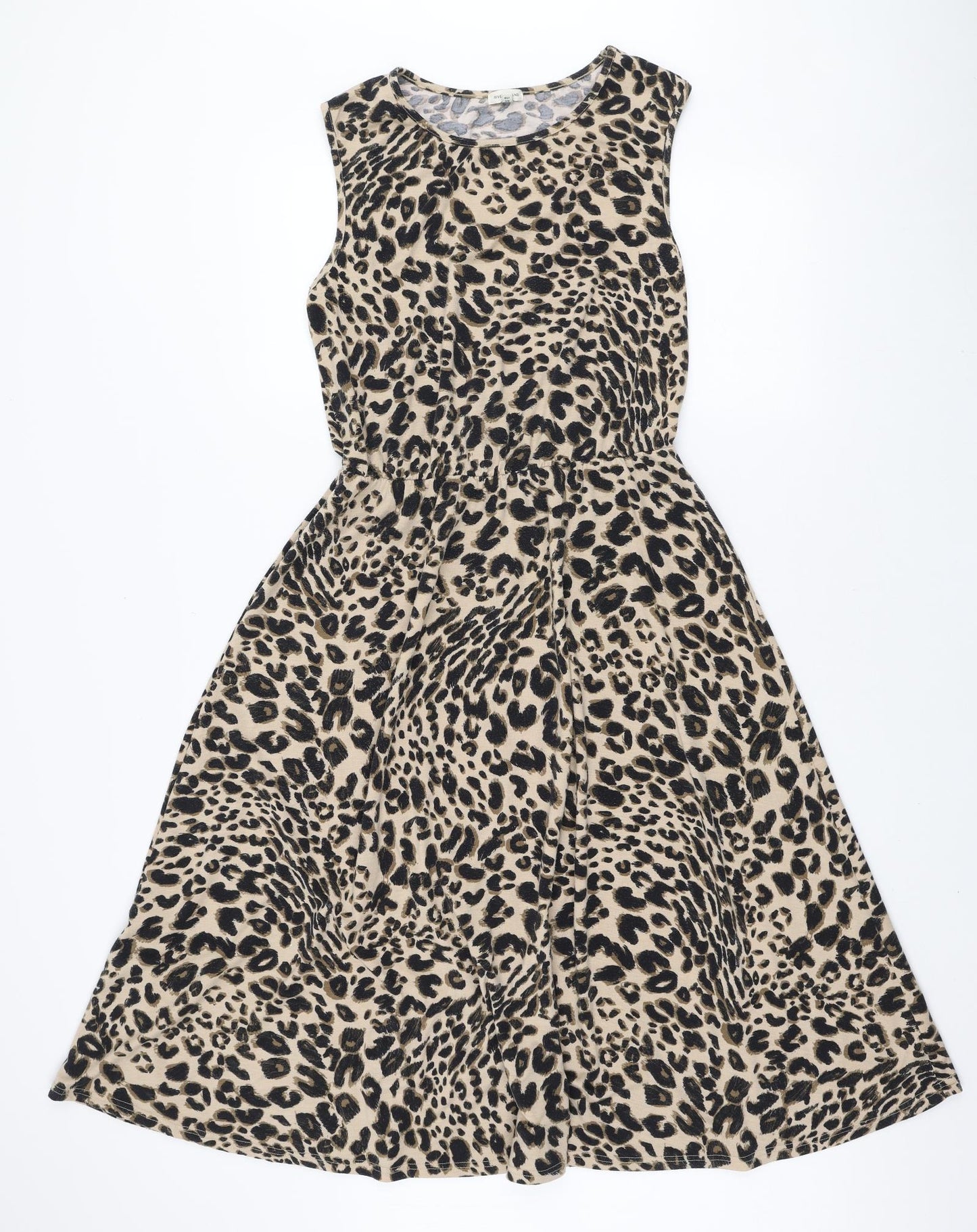 River Island Womens Beige Animal Print Polyester A-Line Size 12 Round Neck Pullover
