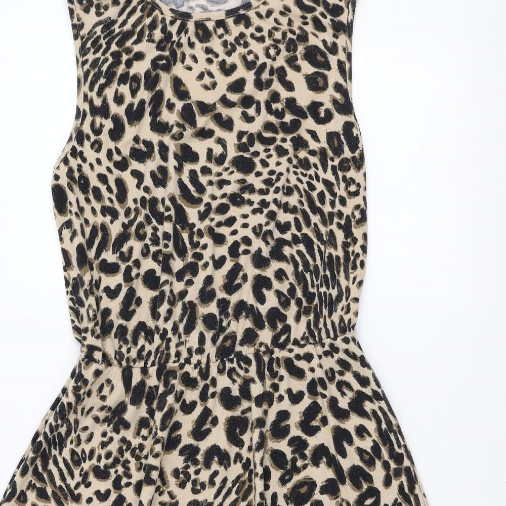 River Island Womens Beige Animal Print Polyester A-Line Size 12 Round Neck Pullover