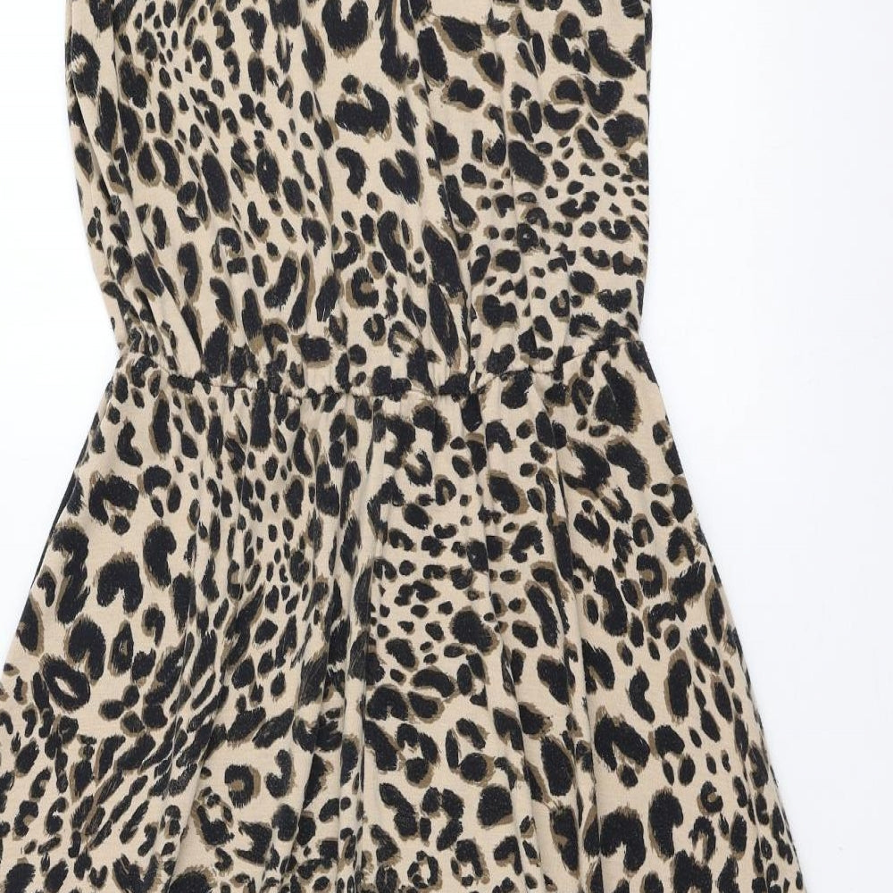 River Island Womens Beige Animal Print Polyester A-Line Size 12 Round Neck Pullover