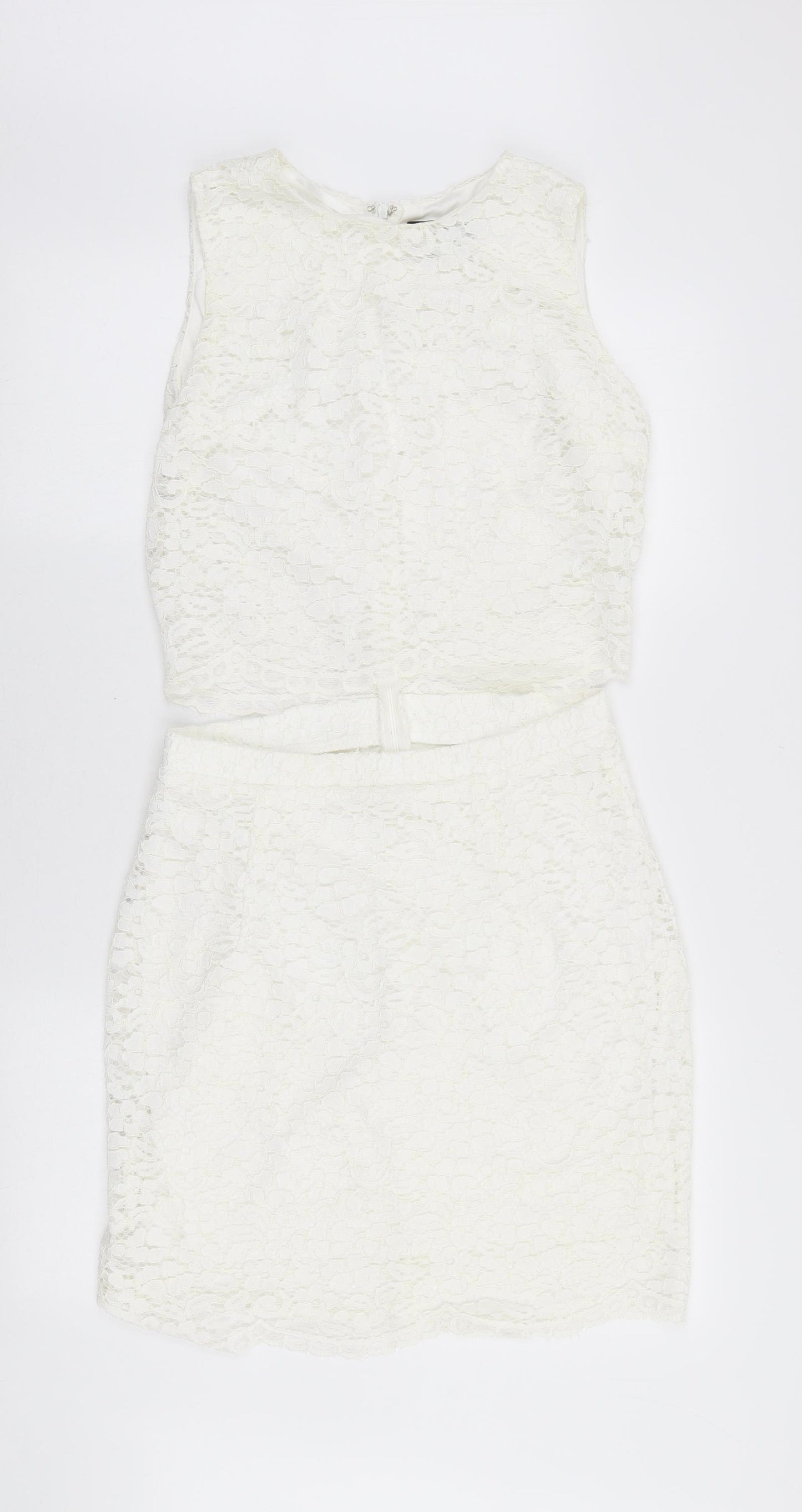 AX Paris Womens White Polyester Pencil Dress Size 14 Round Neck Zip