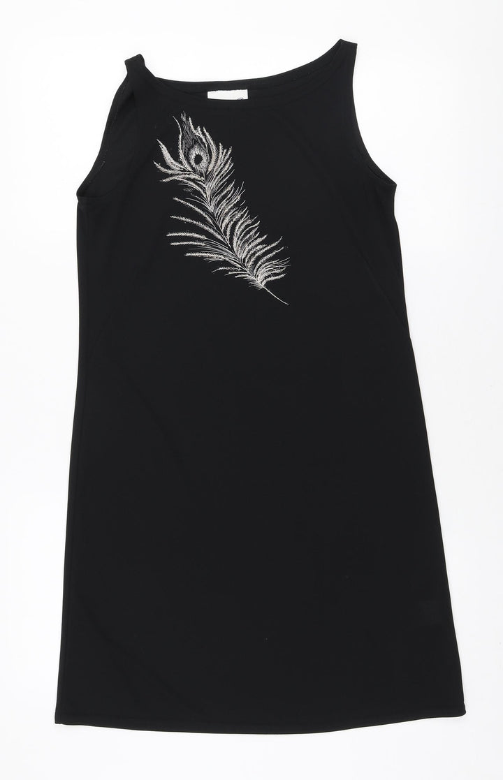 Etam Womens Black Polyester Mini Size 10 Round Neck Pullover - Embroidered Fern