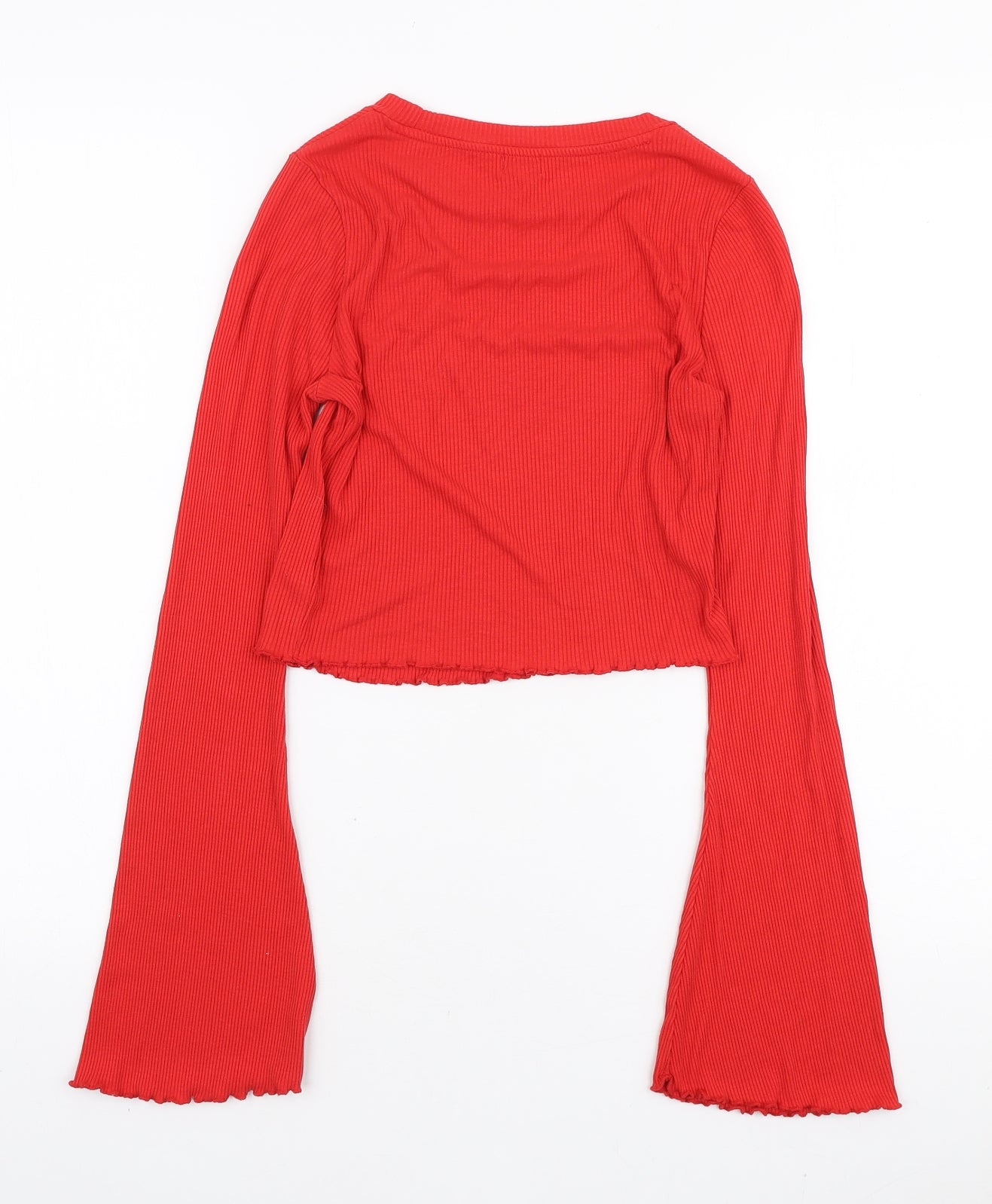 River Island Womens Red Viscose Basic T-Shirt Size 6 Round Neck - Bell Sleeve