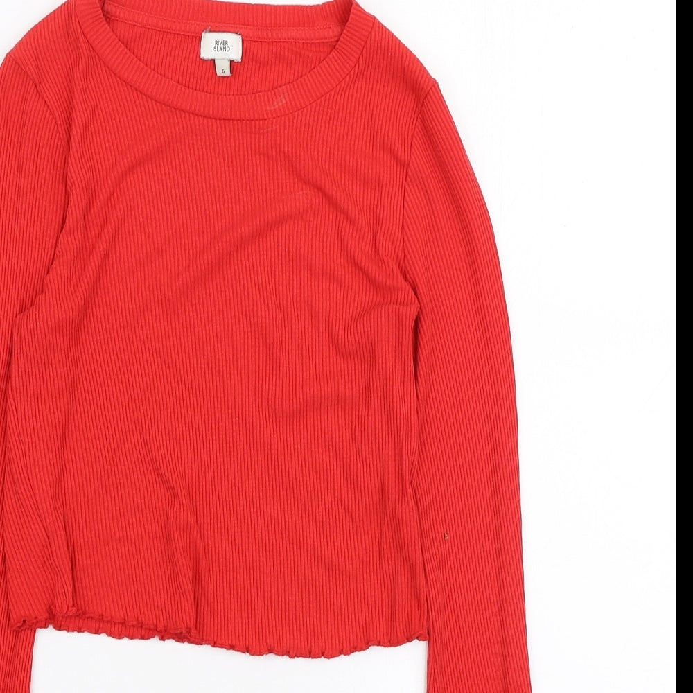 River Island Womens Red Viscose Basic T-Shirt Size 6 Round Neck - Bell Sleeve