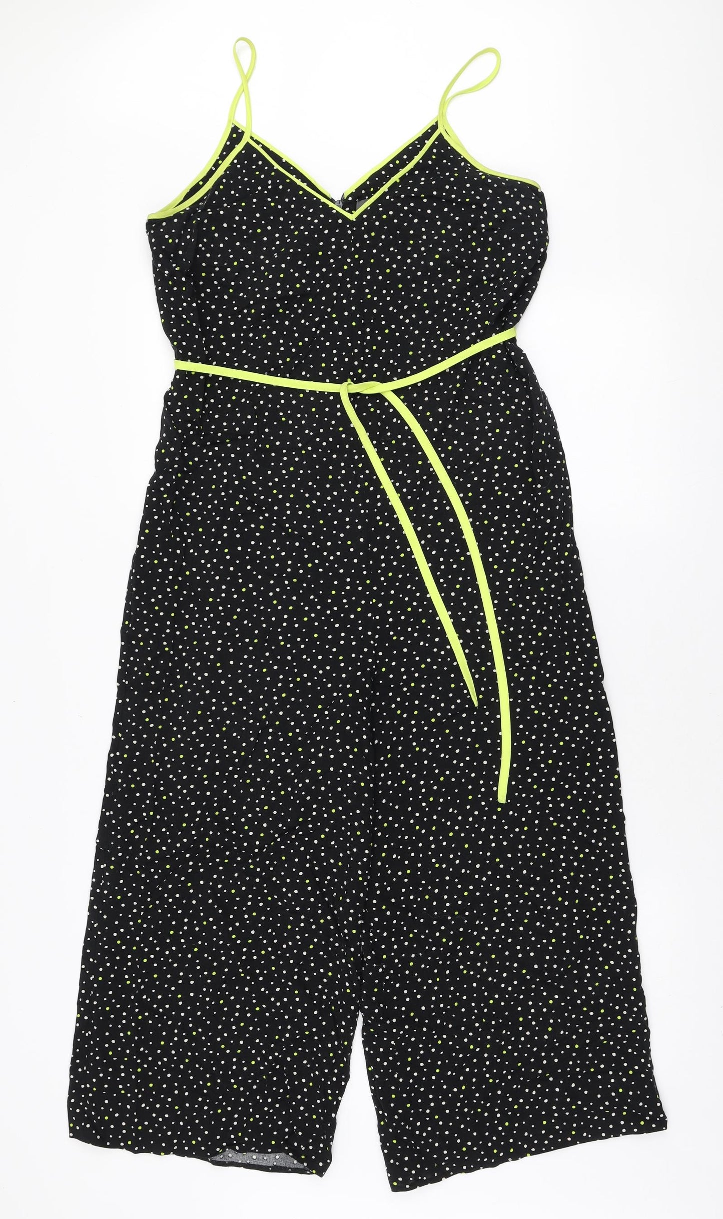 Primark Womens Black Polka Dot Polyester Jumpsuit One-Piece Size 10 Tie