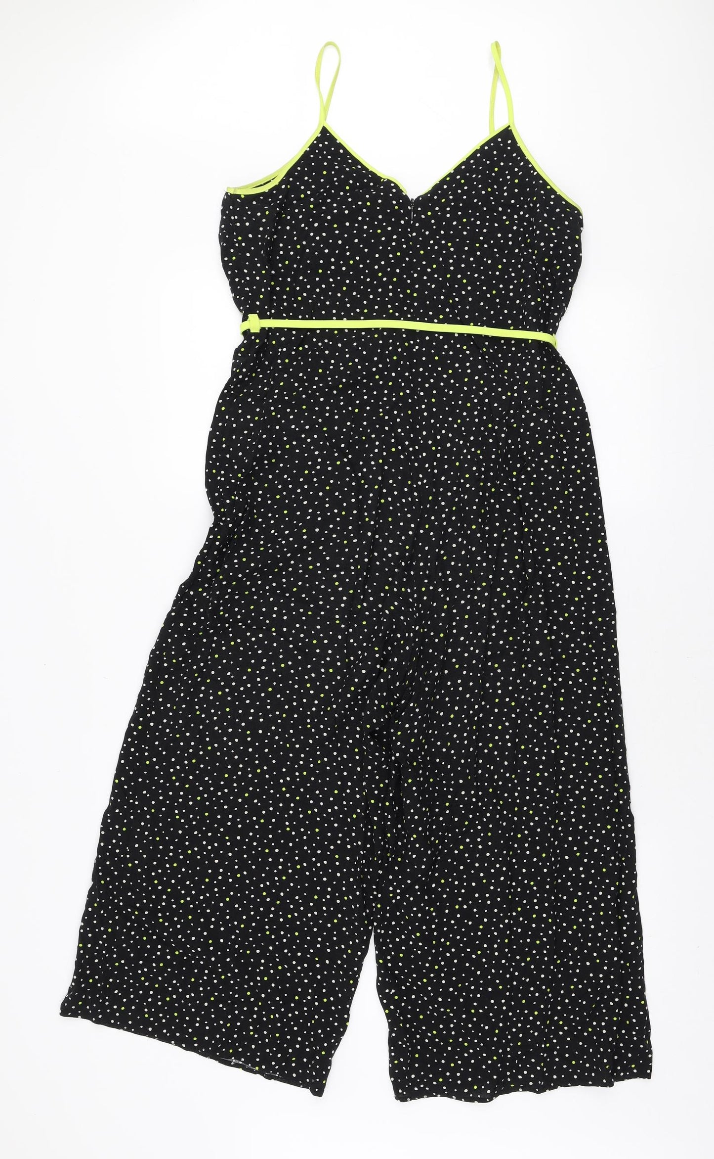 Primark Womens Black Polka Dot Polyester Jumpsuit One-Piece Size 10 Tie