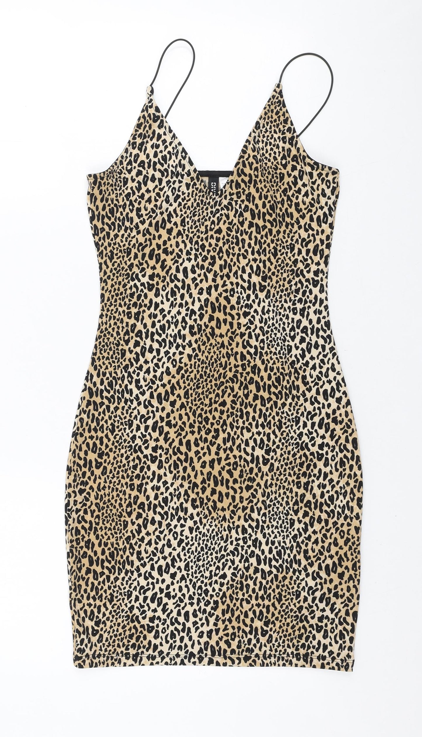 H&M Womens Brown Animal Print Polyester Bodycon Size 6 V-Neck Pullover - Leopard Print