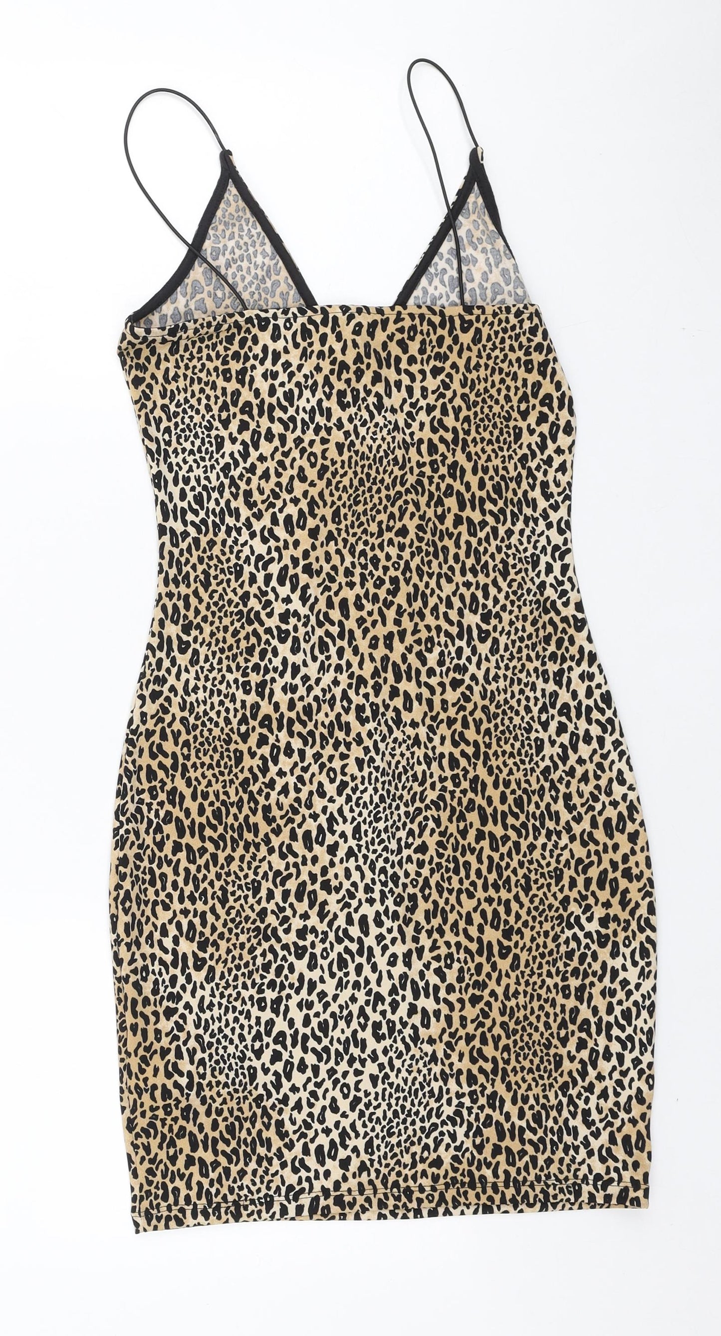 H&M Womens Brown Animal Print Polyester Bodycon Size 6 V-Neck Pullover - Leopard Print
