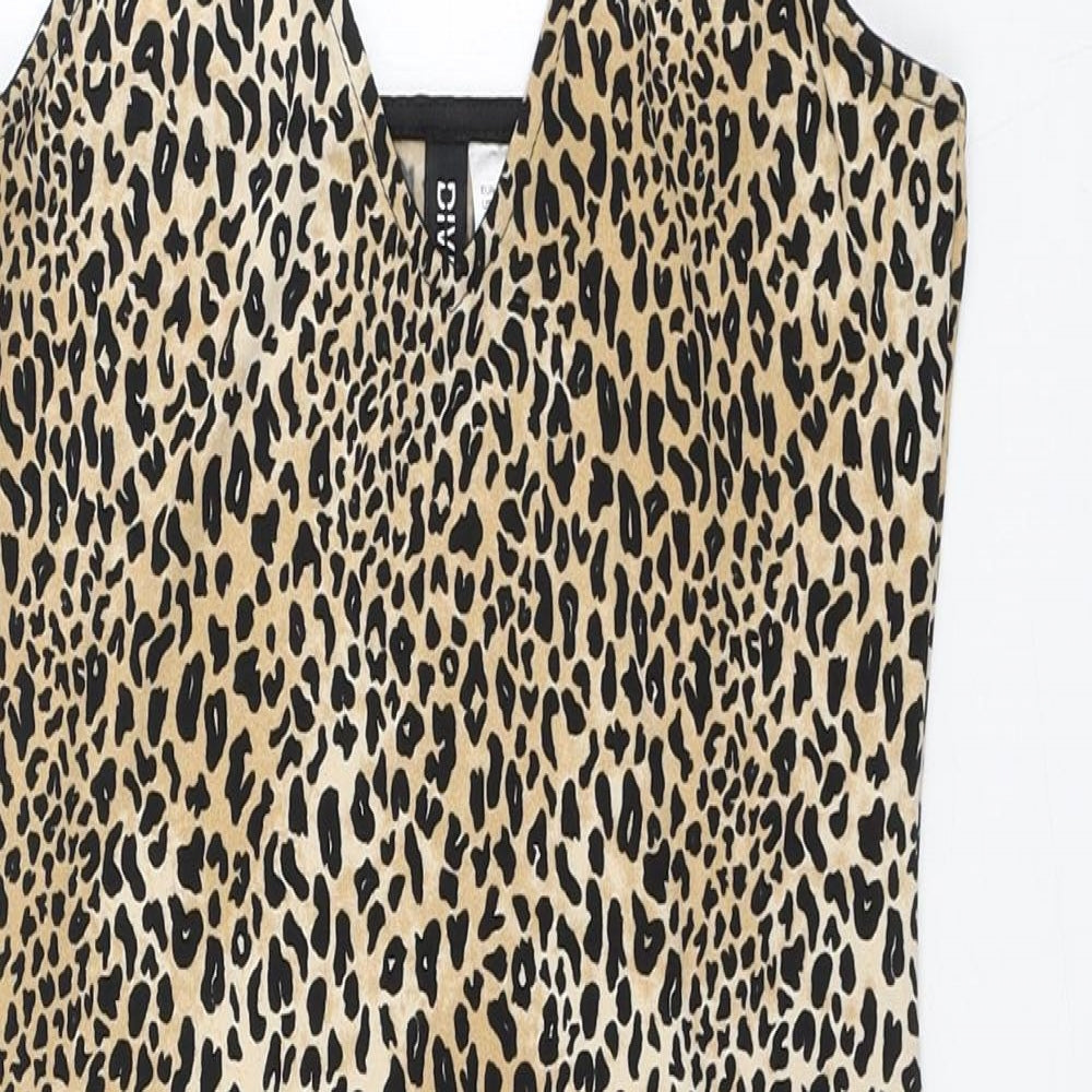 H&M Womens Brown Animal Print Polyester Bodycon Size 6 V-Neck Pullover - Leopard Print