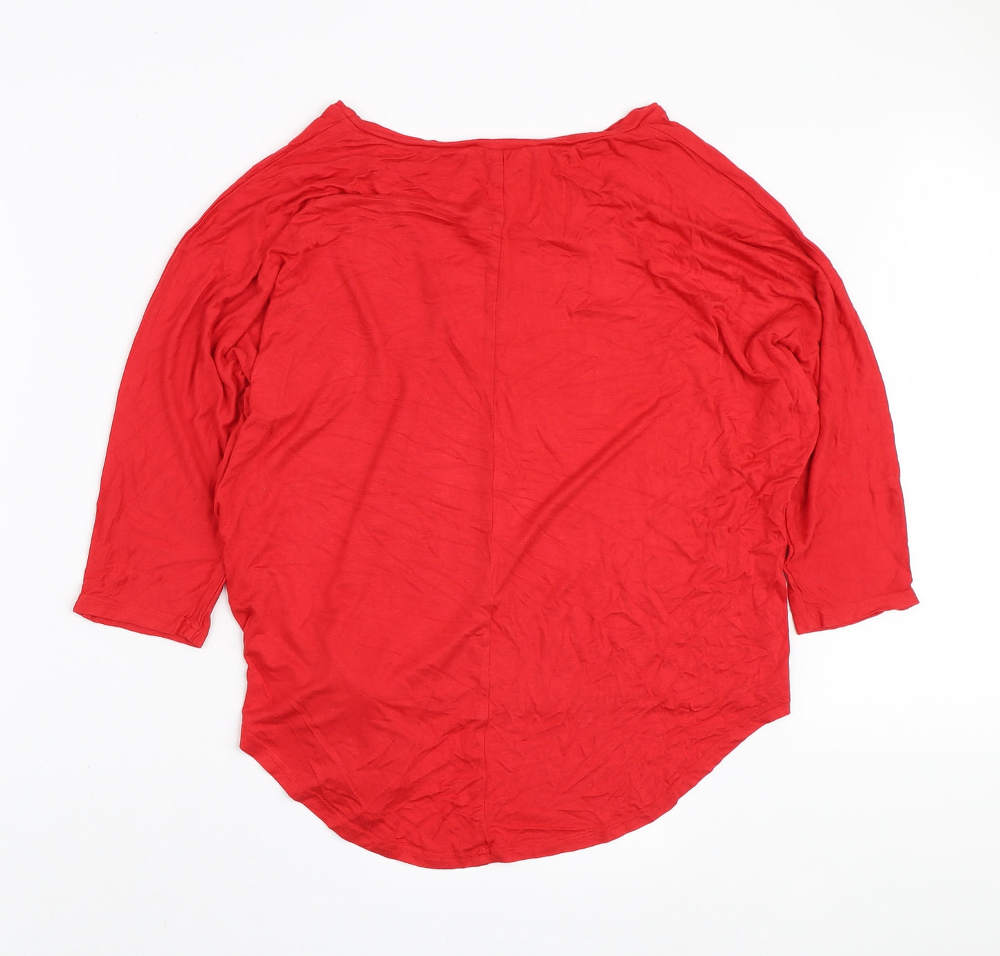 New Look Womens Red Viscose Basic T-Shirt Size 14 Boat Neck - Knot Side Detail