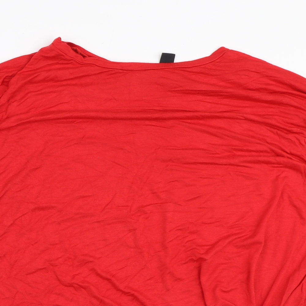New Look Womens Red Viscose Basic T-Shirt Size 14 Boat Neck - Knot Side Detail
