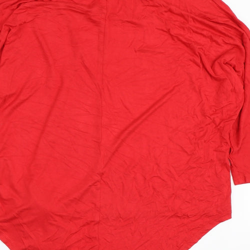 New Look Womens Red Viscose Basic T-Shirt Size 14 Boat Neck - Knot Side Detail
