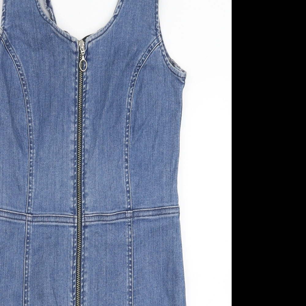 Very Womens Blue Cotton Mini Size 14 Scoop Neck Zip