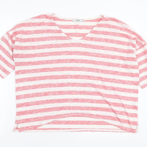 George Womens White V-Neck Striped Polyester Pullover Jumper Size 14