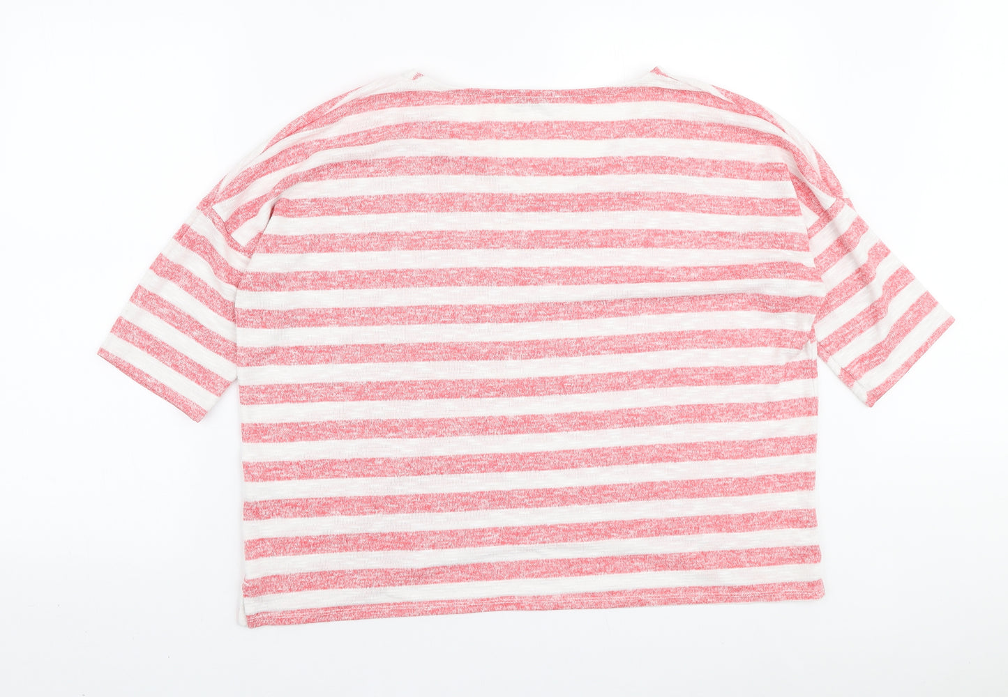 George Womens White V-Neck Striped Polyester Pullover Jumper Size 14