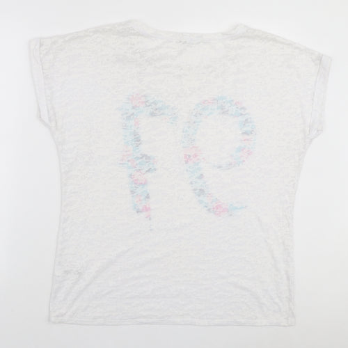 George Womens White Cotton Basic T-Shirt Size 14 Round Neck - 97 Floral Graphics
