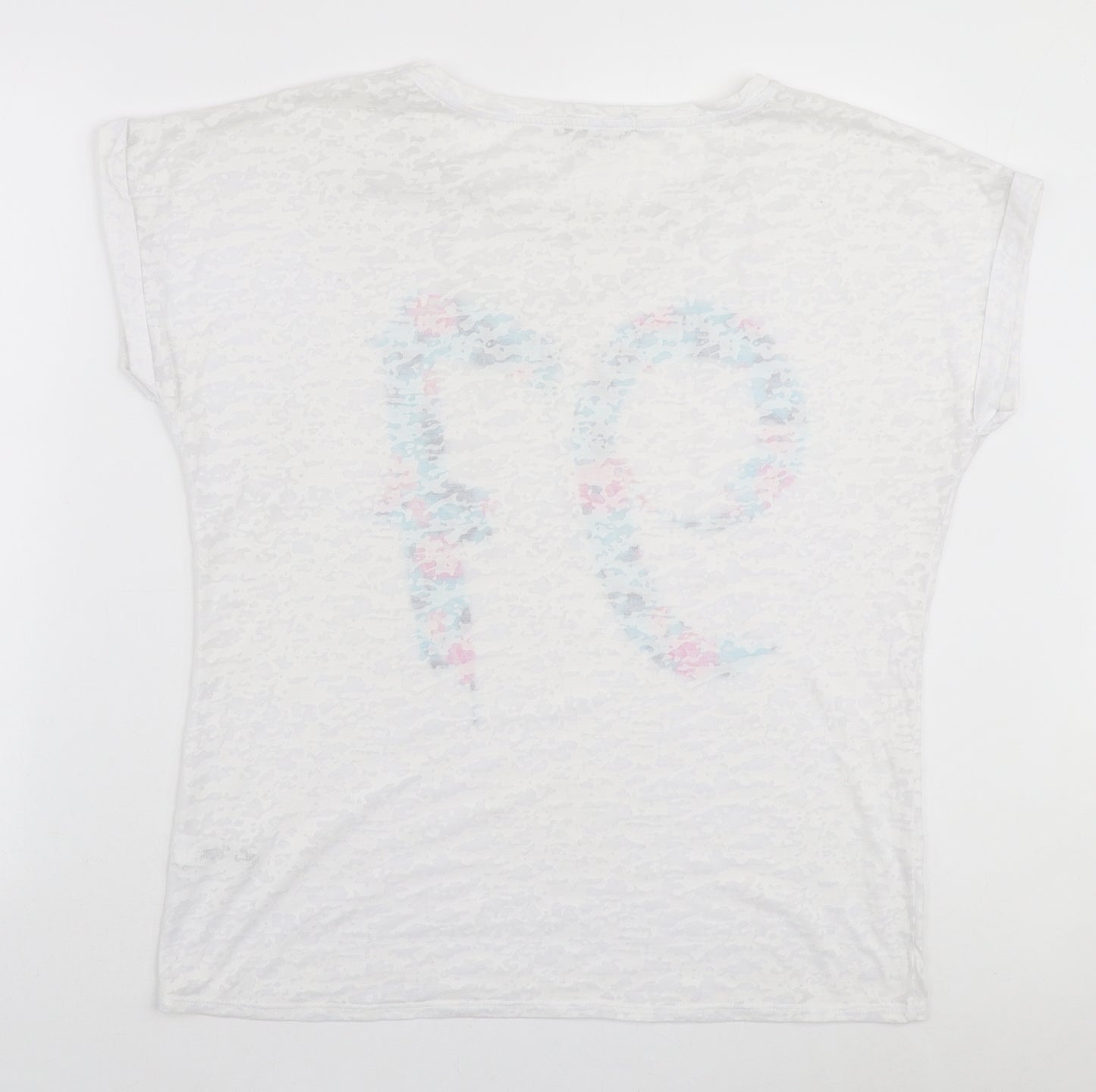 George Womens White Cotton Basic T-Shirt Size 14 Round Neck - 97 Floral Graphics